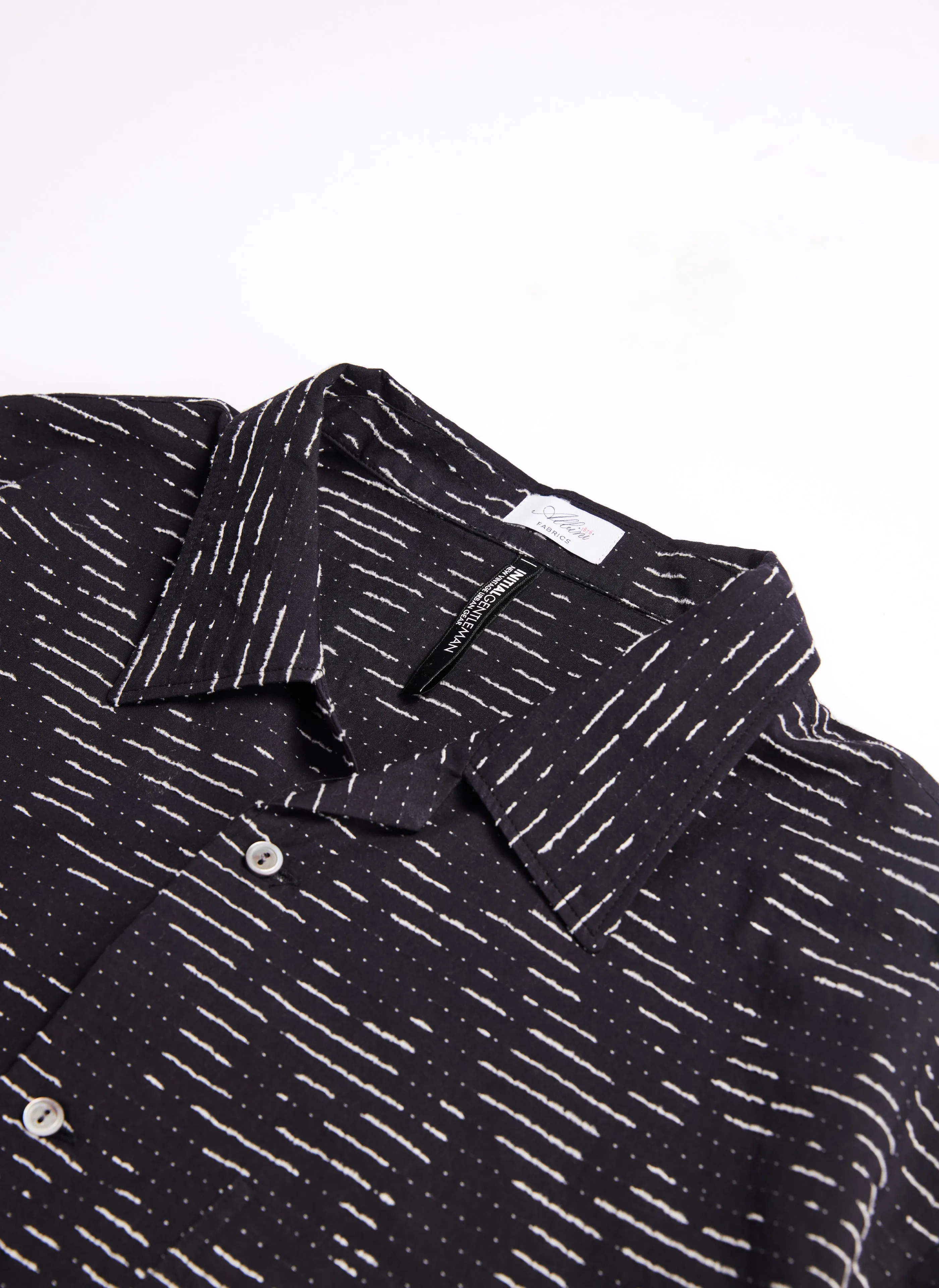 Albini Cotton Jacquard Short Sleeve Open Collar Shirt