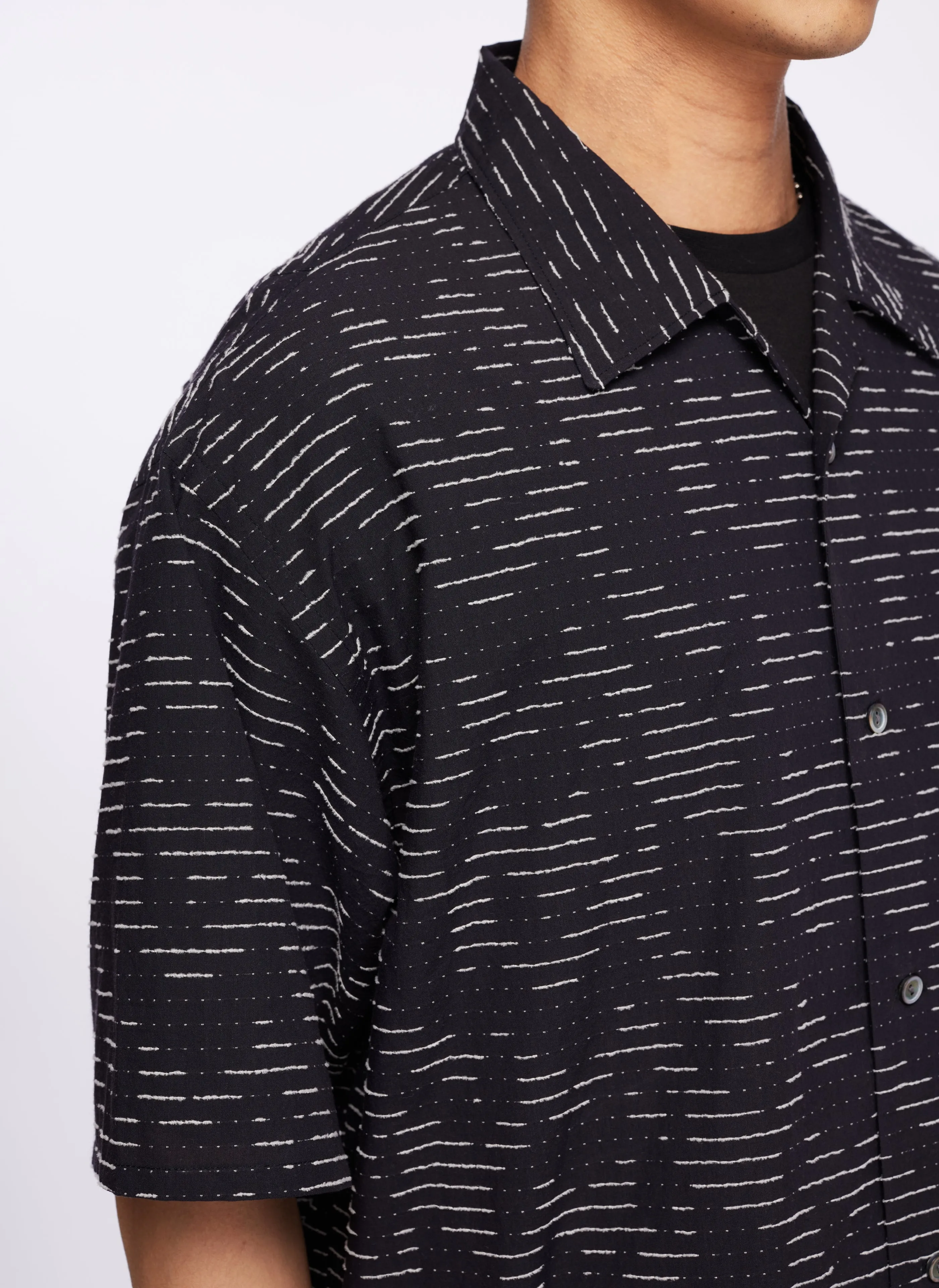 Albini Cotton Jacquard Short Sleeve Open Collar Shirt