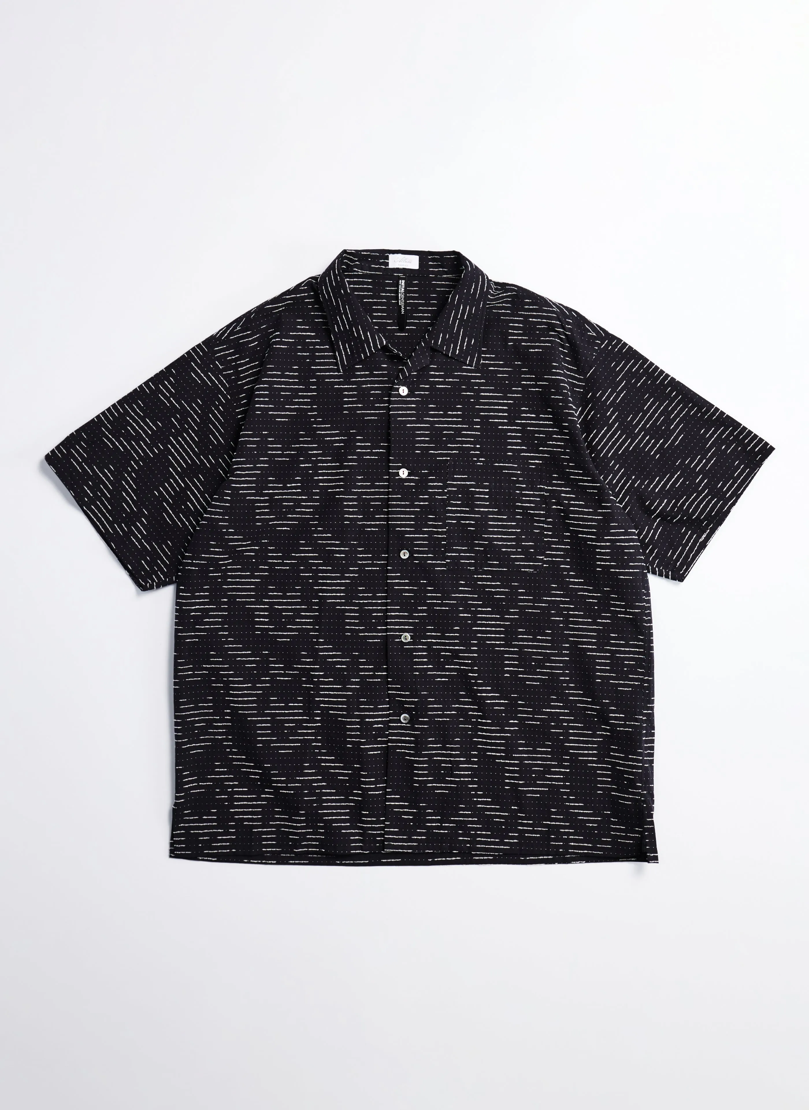 Albini Cotton Jacquard Short Sleeve Open Collar Shirt