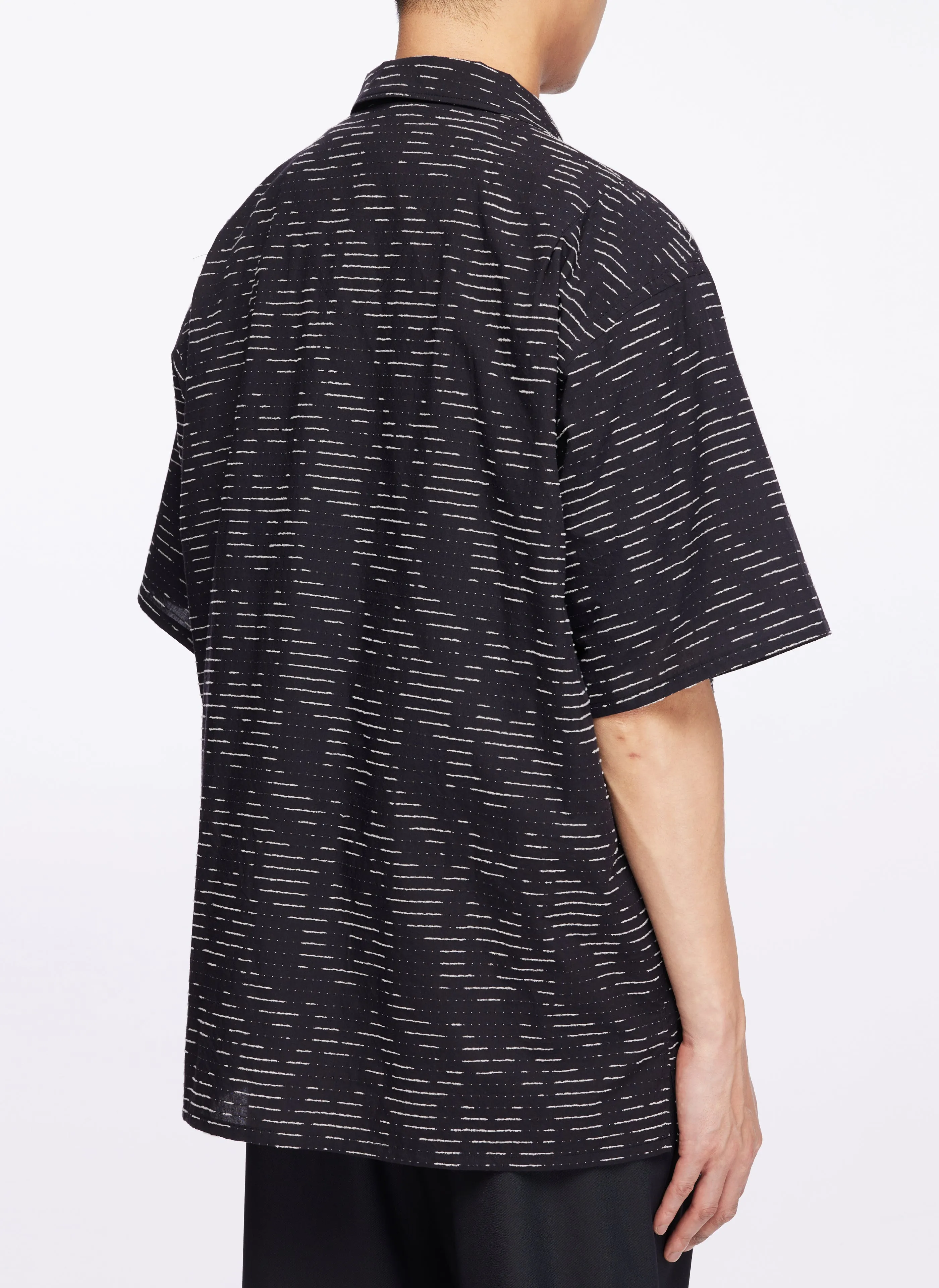 Albini Cotton Jacquard Short Sleeve Open Collar Shirt