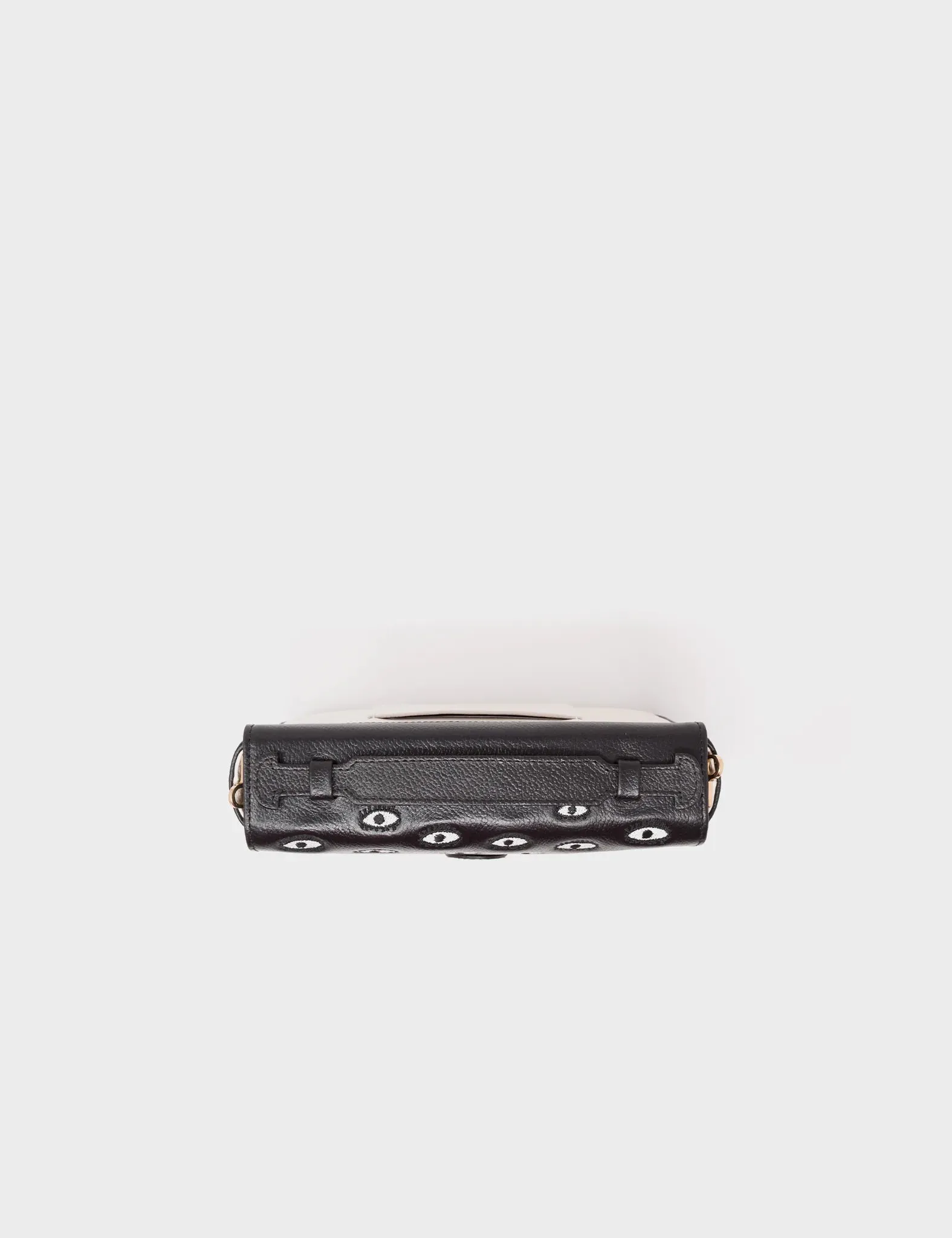 Amantis Black And Cream Leather Crossbody Mini Handbag - All Over Eyes Embroidery
