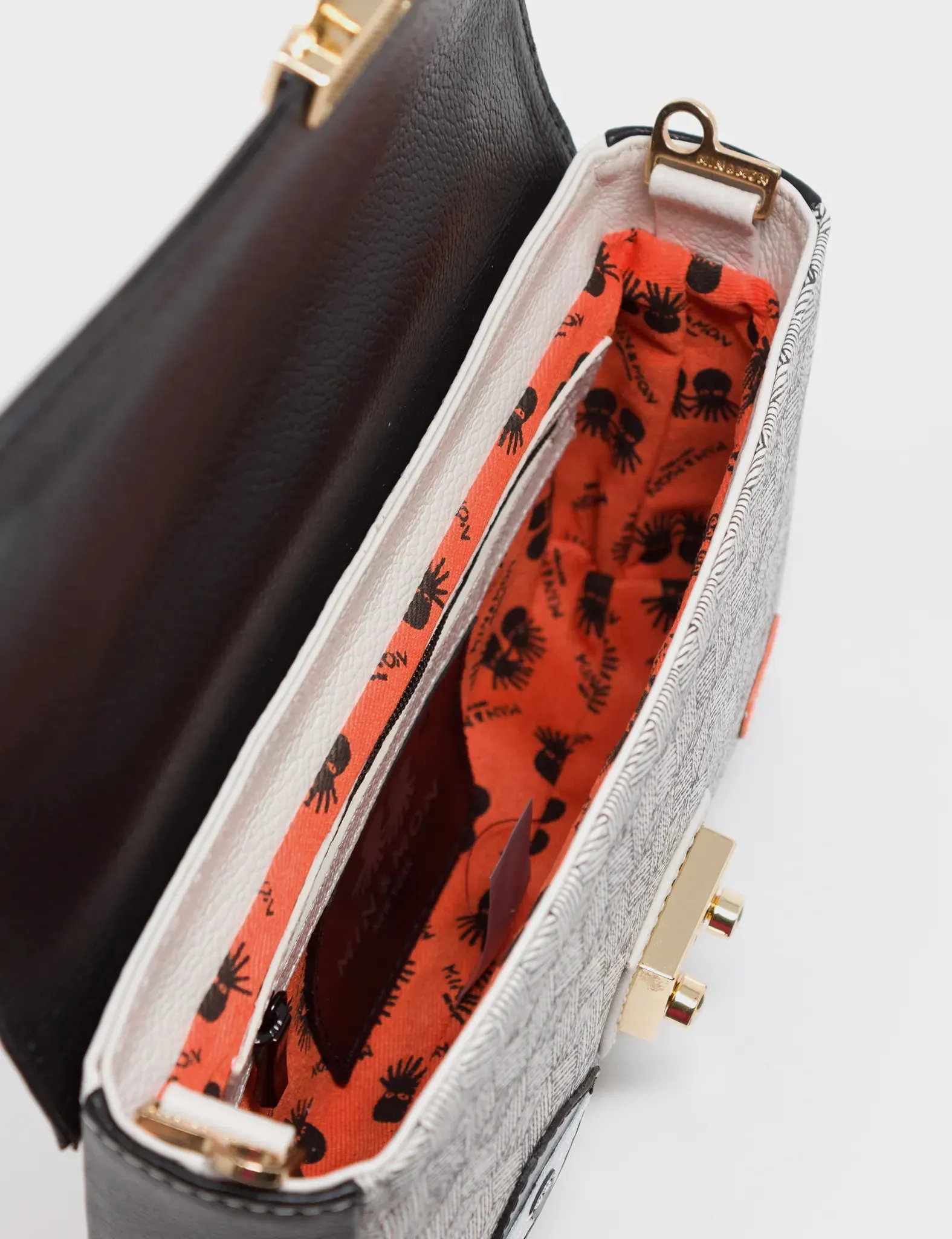 Amantis Black And Cream Leather Crossbody Mini Handbag - All Over Eyes Embroidery