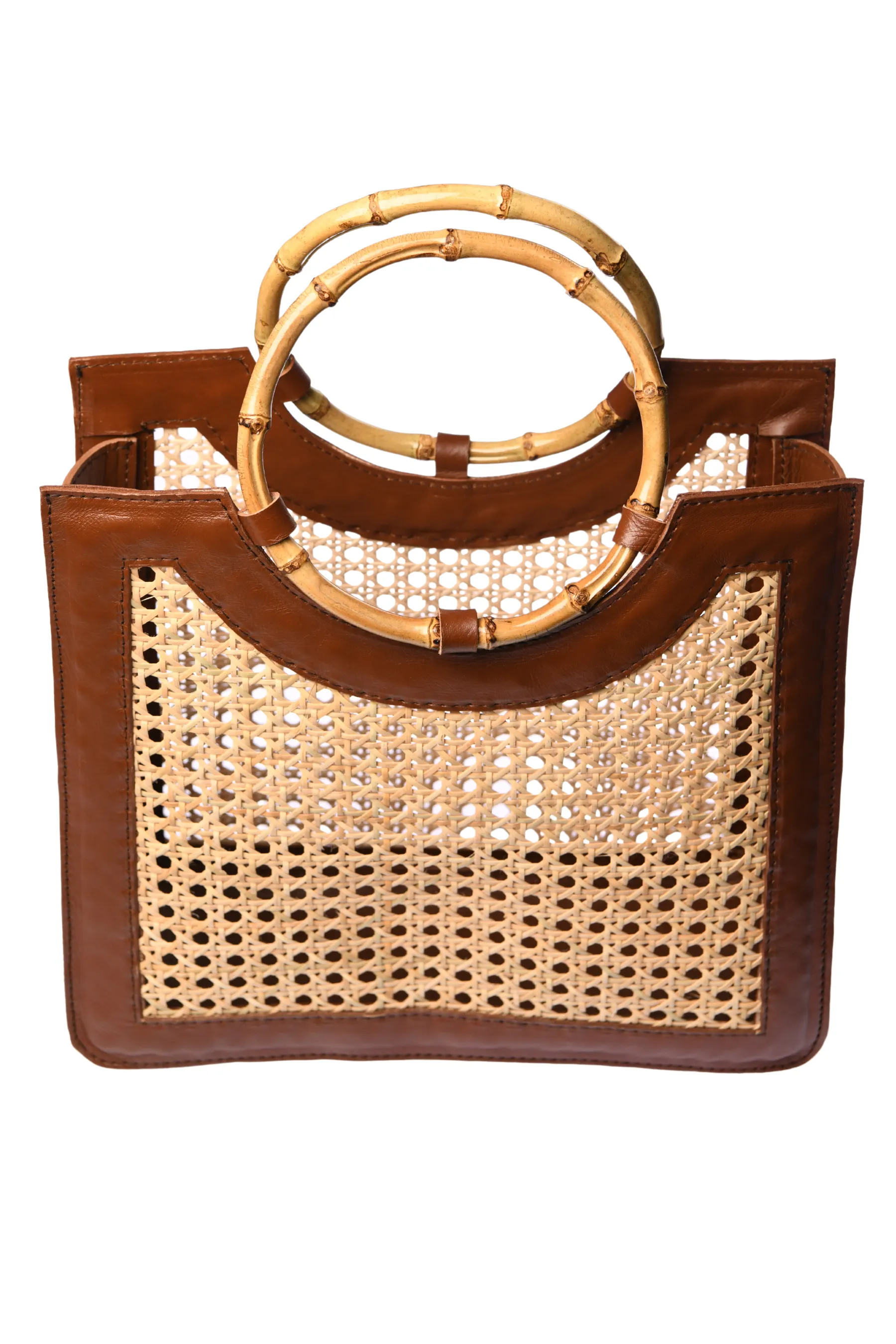Bamboo Handle Wicker Bag / Walnut