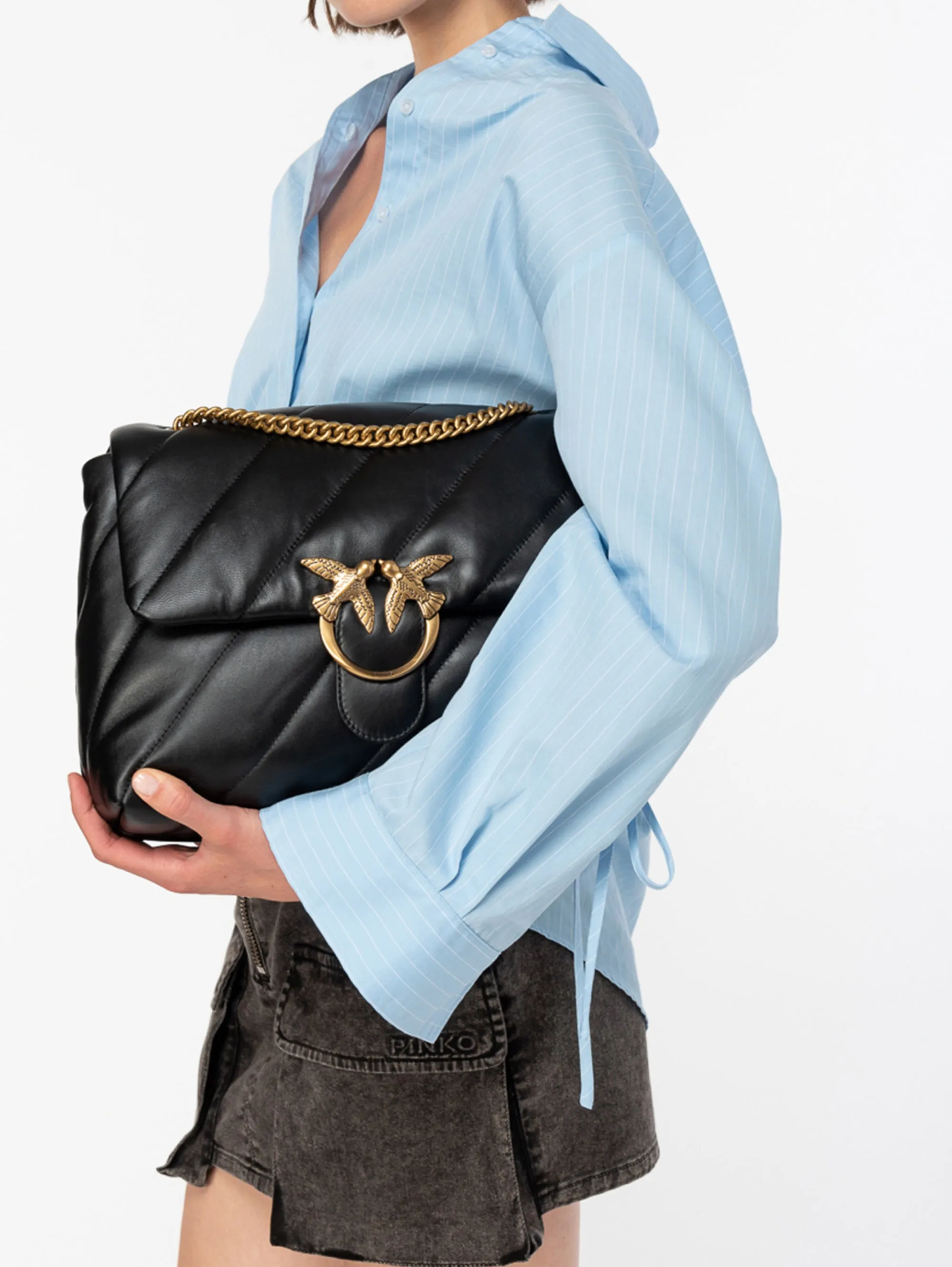 Big Love Maxi Bag in Black/Gold Nappa