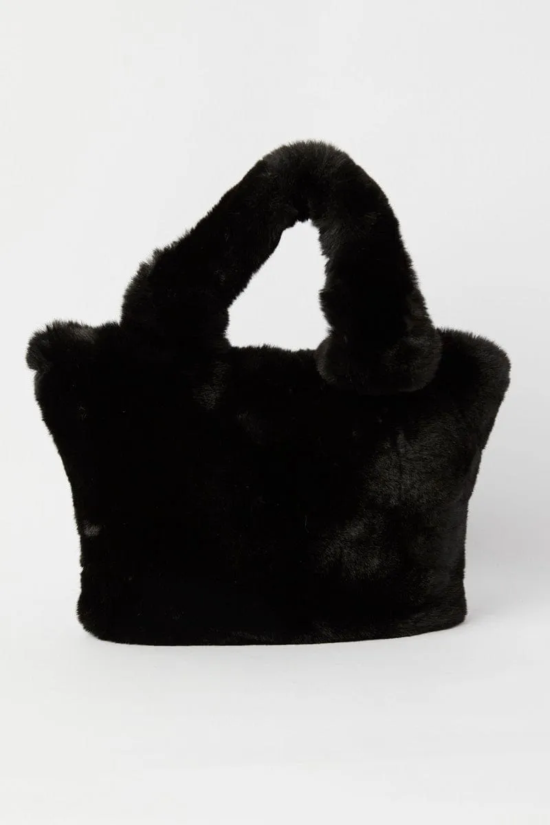 Black Faux Fur Tote Bag