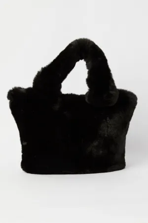 Black Faux Fur Tote Bag
