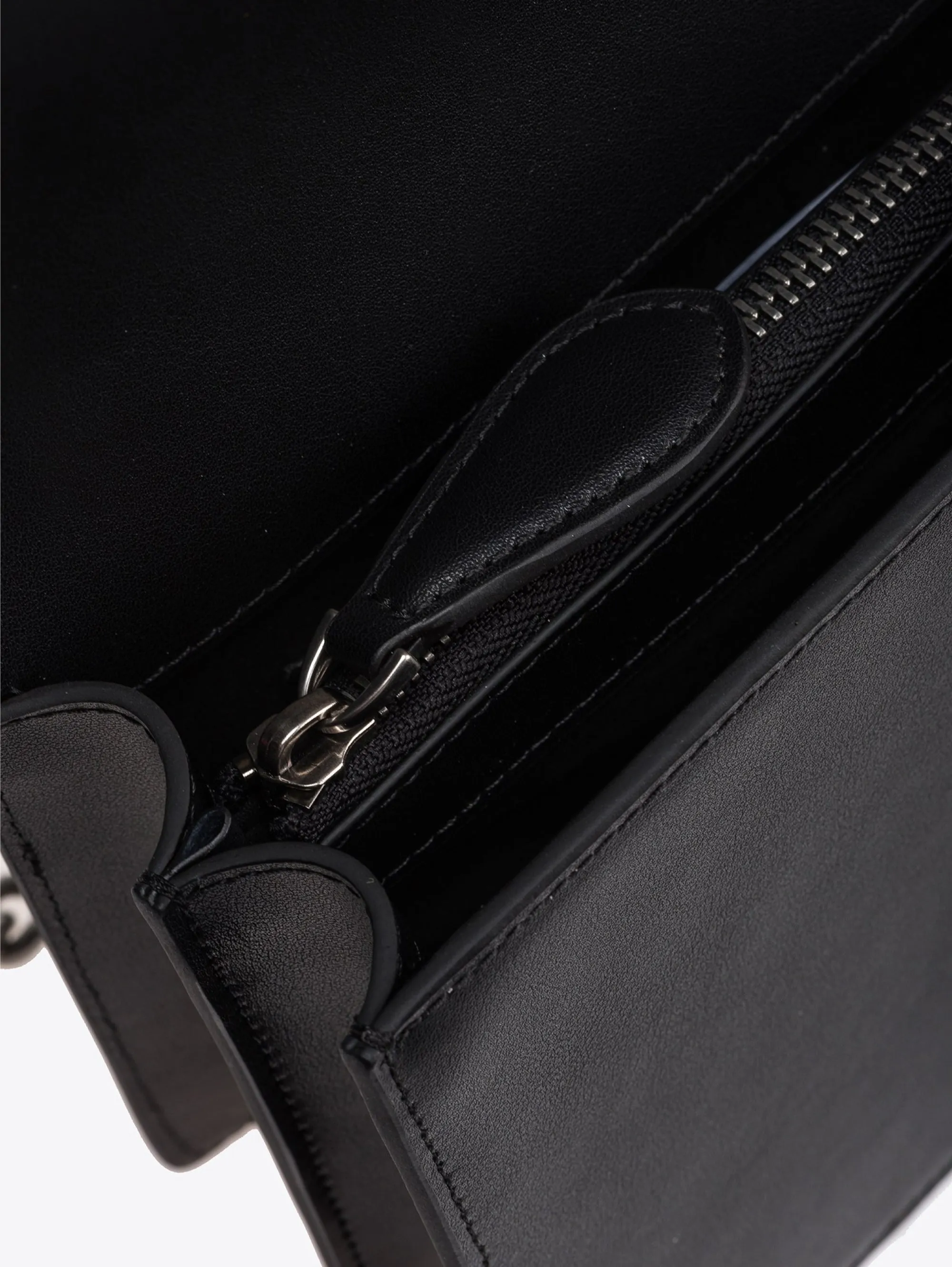 Black Leather Hand Silk Shoulder Bag