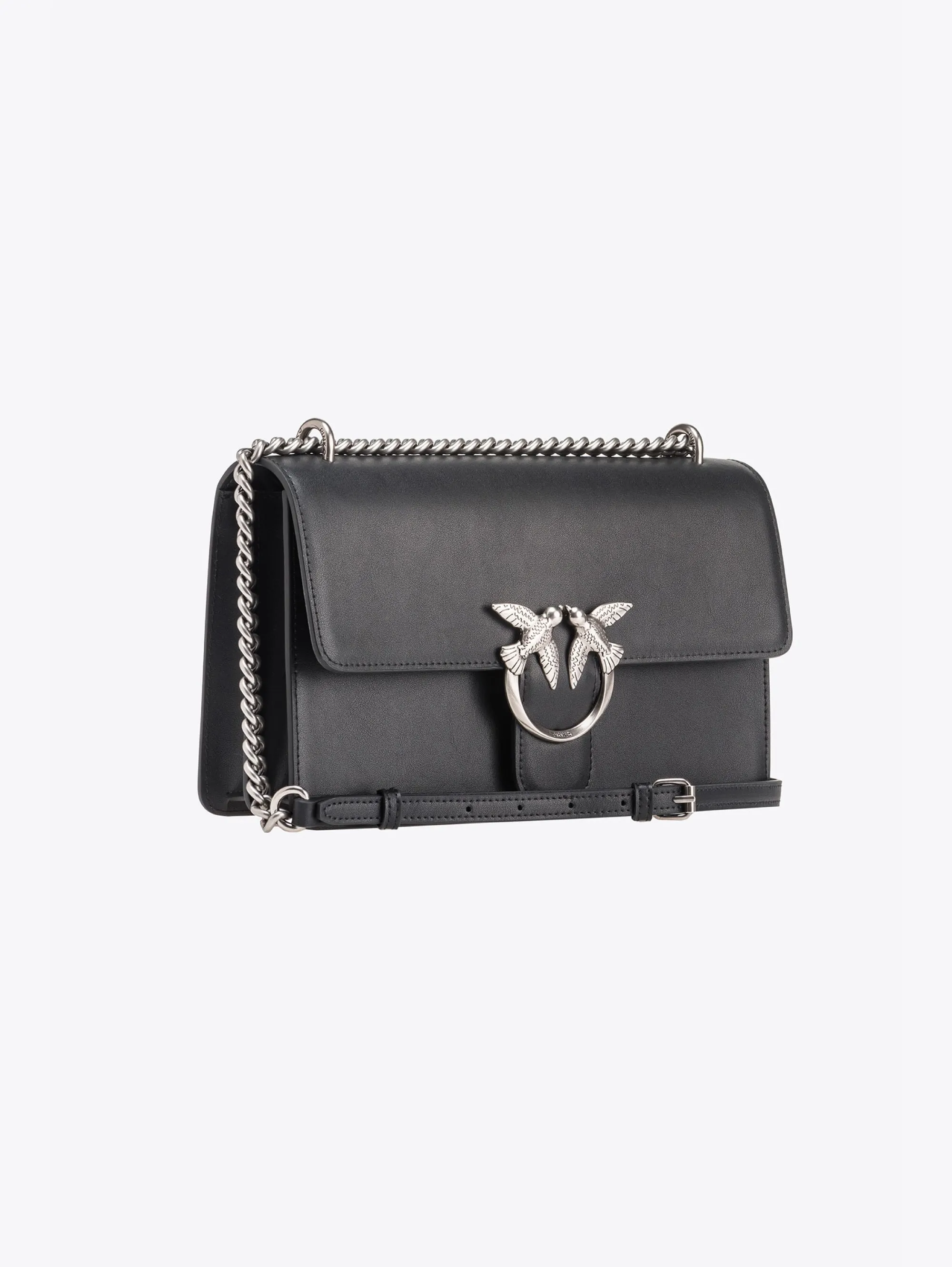 Black Leather Hand Silk Shoulder Bag