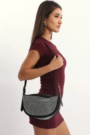 Black Rhinestones Crescent Bag