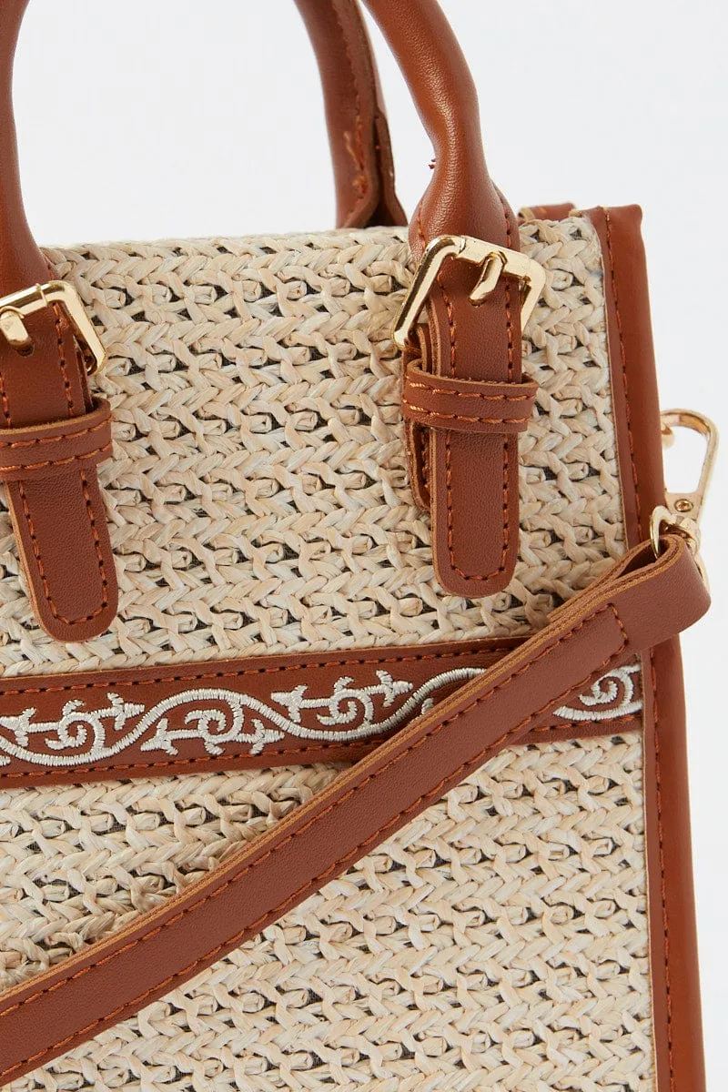 Brown Crochet Crossbody Bag with Handle
