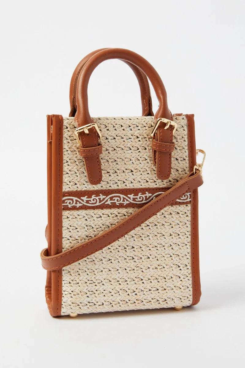 Brown Crochet Crossbody Bag with Handle