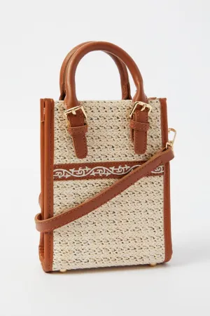Brown Crochet Crossbody Bag with Handle