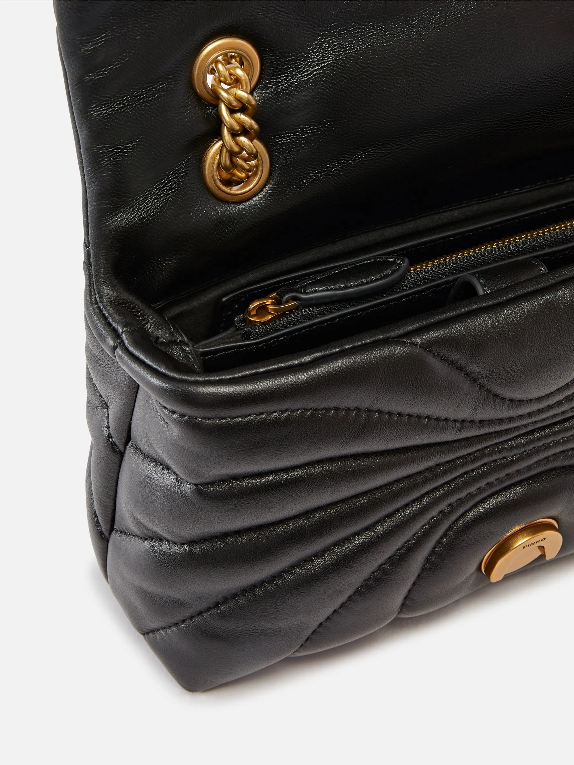 Butterfly Quilted Leather Bag with Black Shoulder Strap