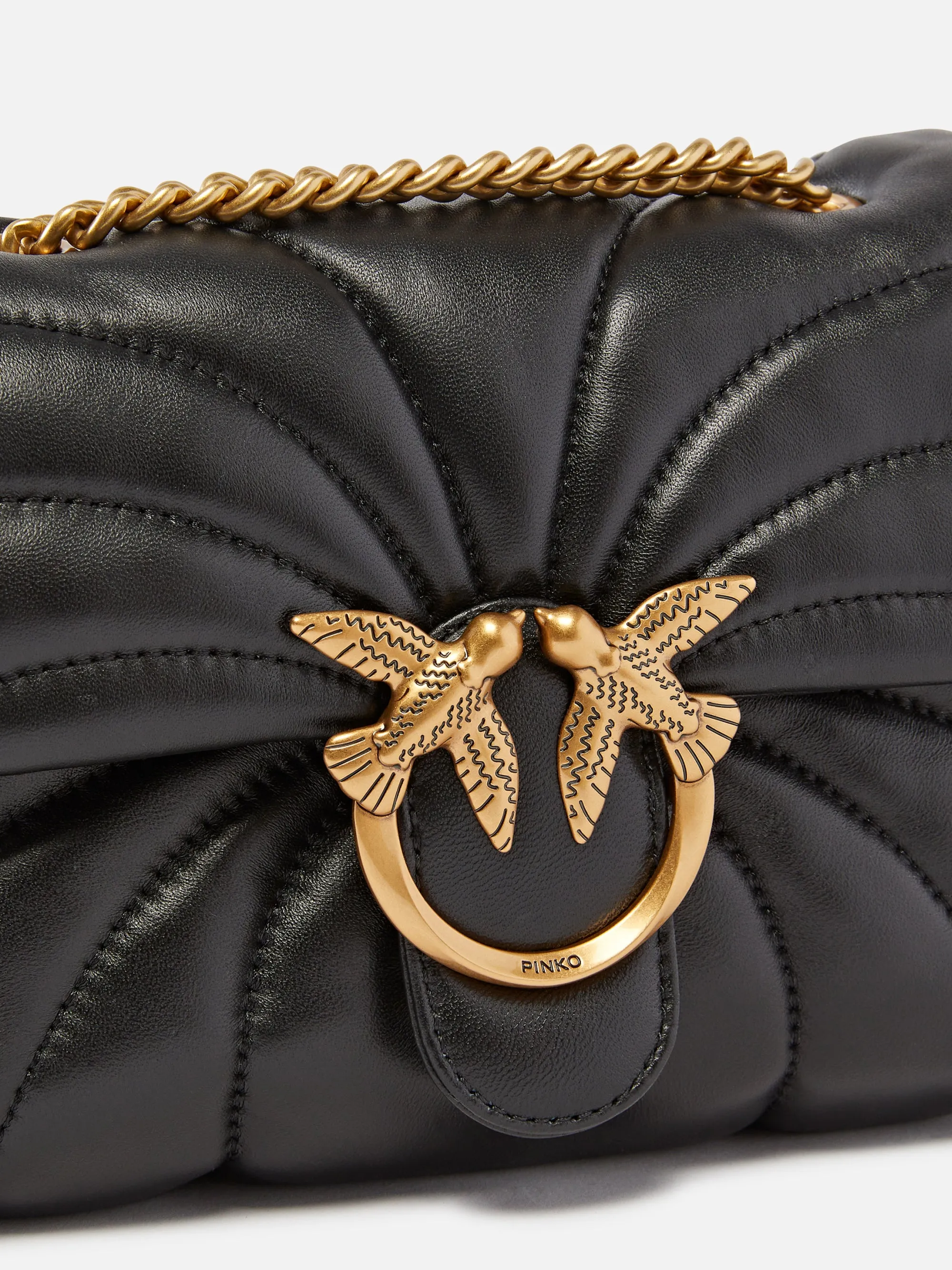 Butterfly Quilted Leather Bag with Black Shoulder Strap