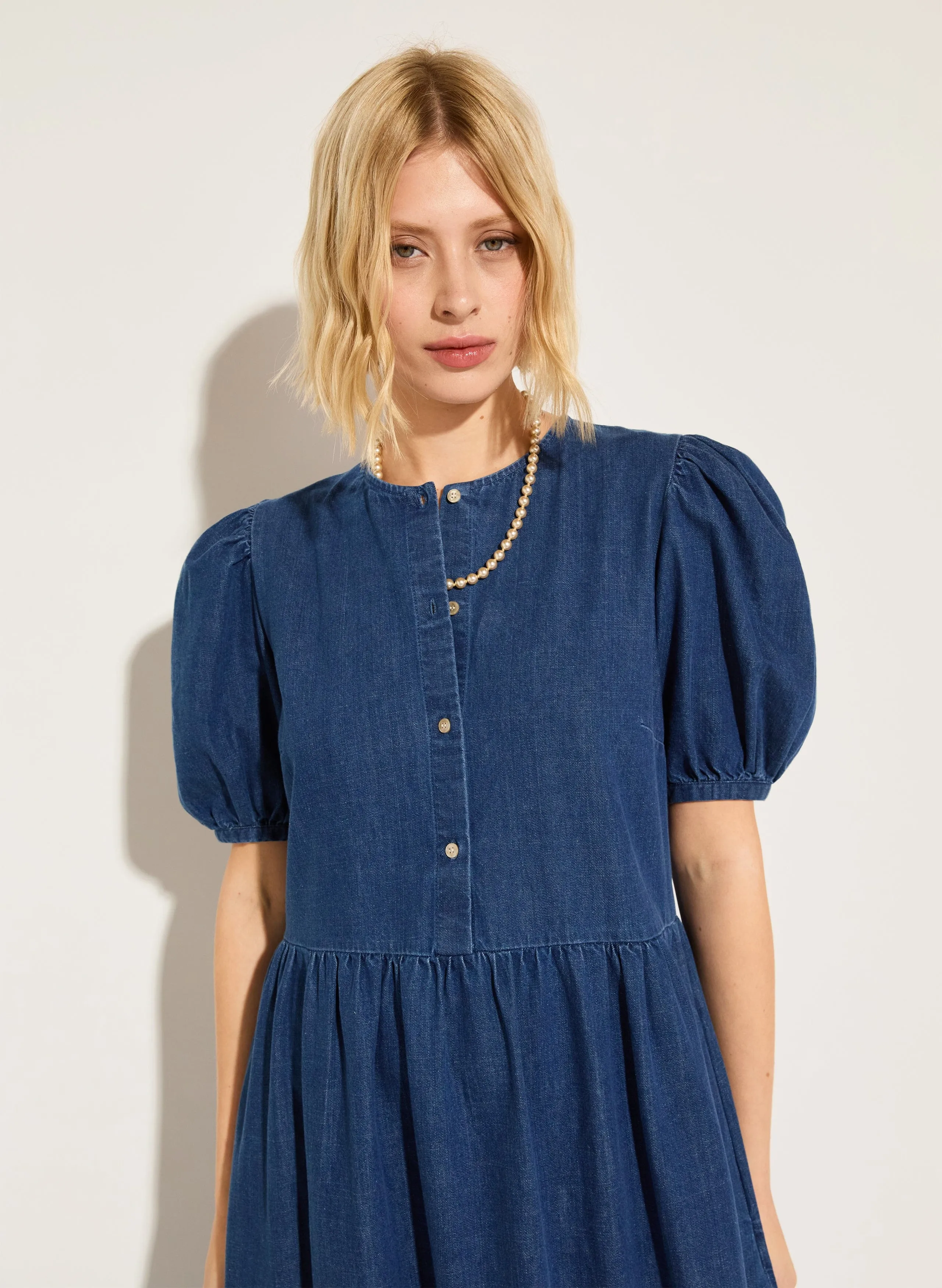 Clementina Organic Cotton Denim Midi Dress | Mid Indigo
