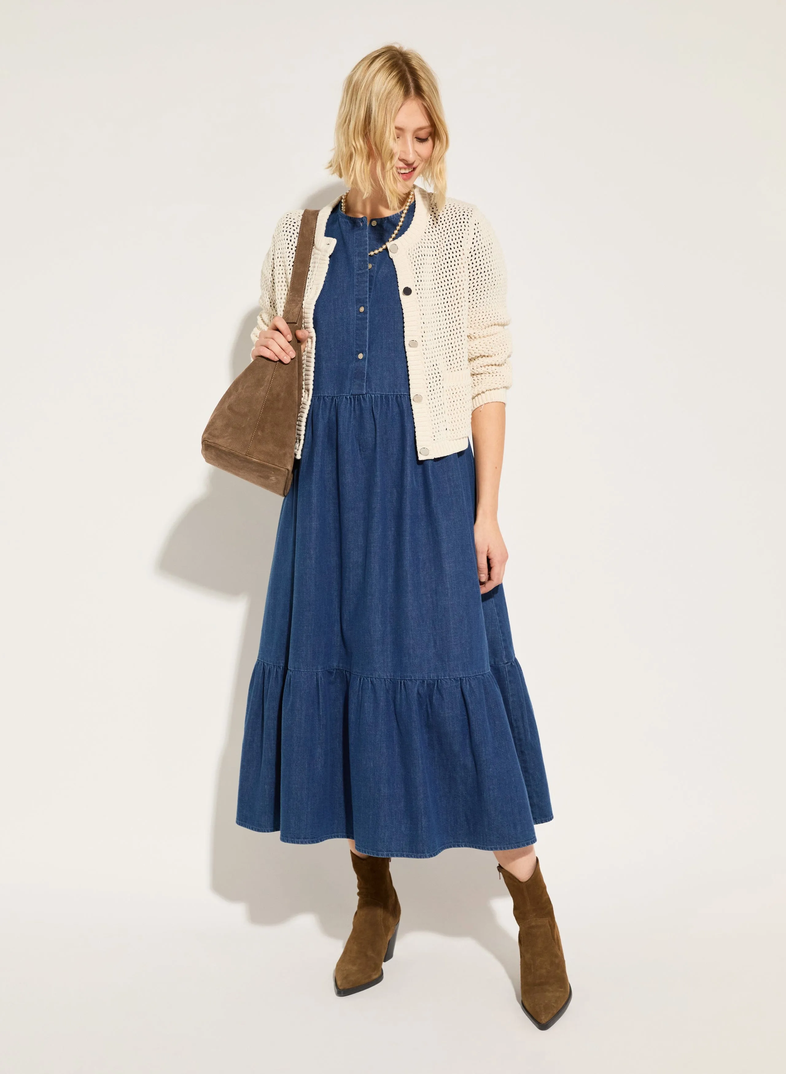 Clementina Organic Cotton Denim Midi Dress | Mid Indigo