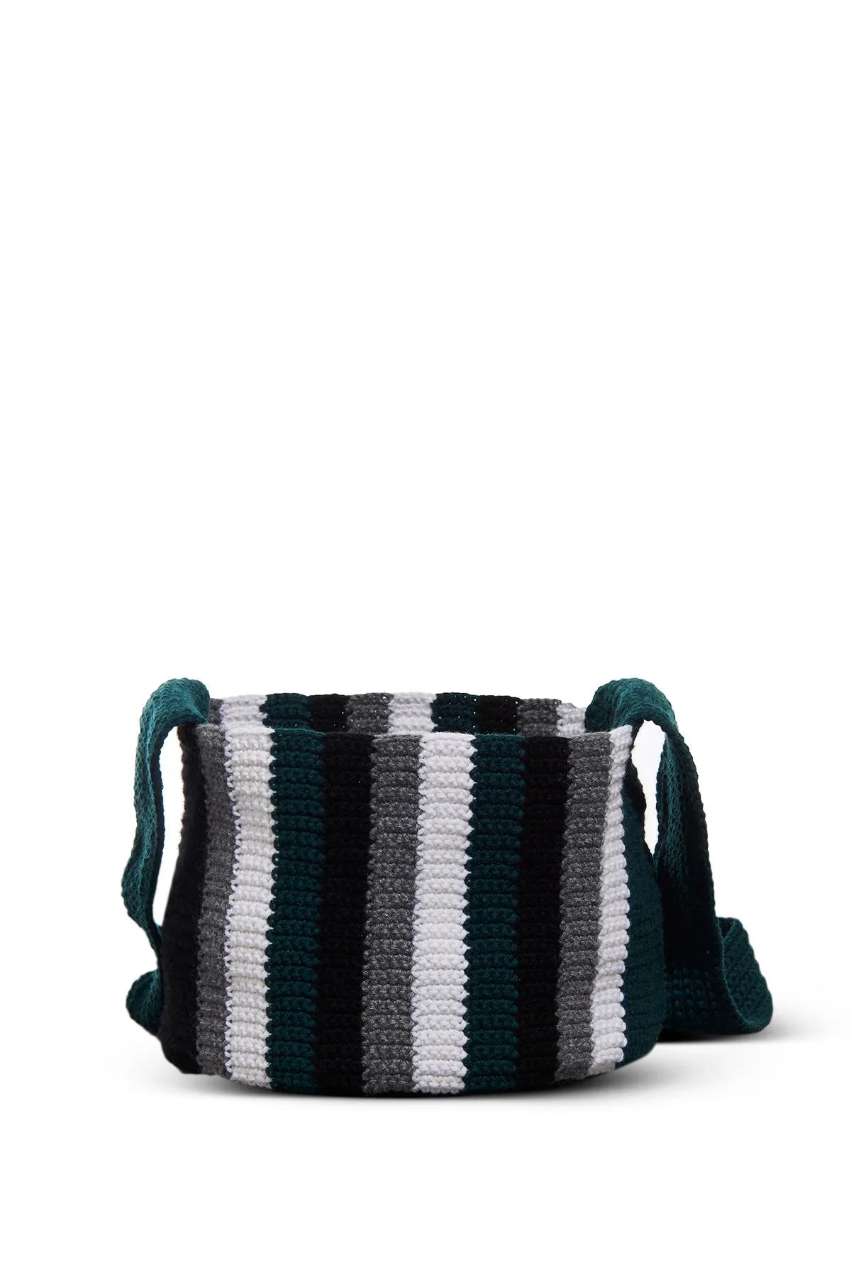 Crossover Knit Bag in Green. Ivory & Grey Cashmere