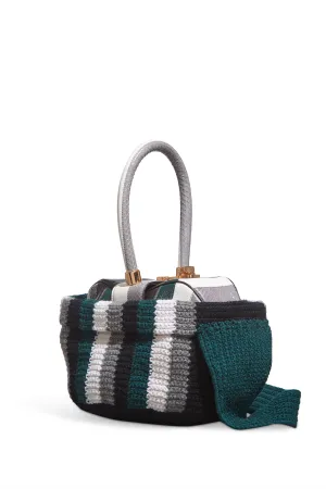 Crossover Knit Bag in Green. Ivory & Grey Cashmere