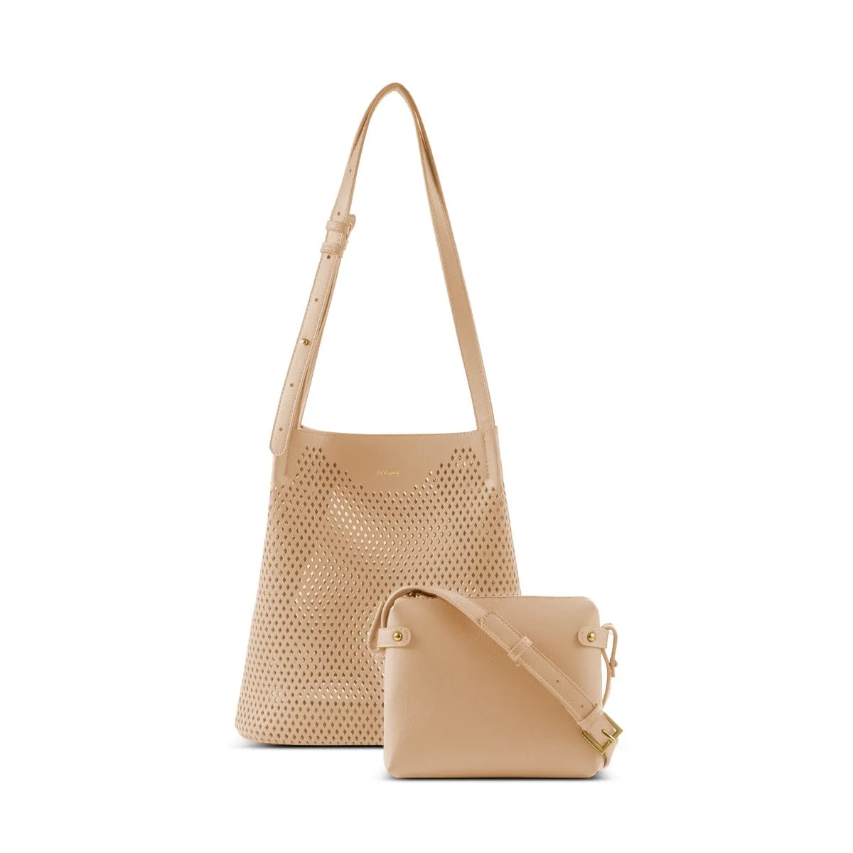 Diamond Vegan Leather Shoulder Bag | Sand