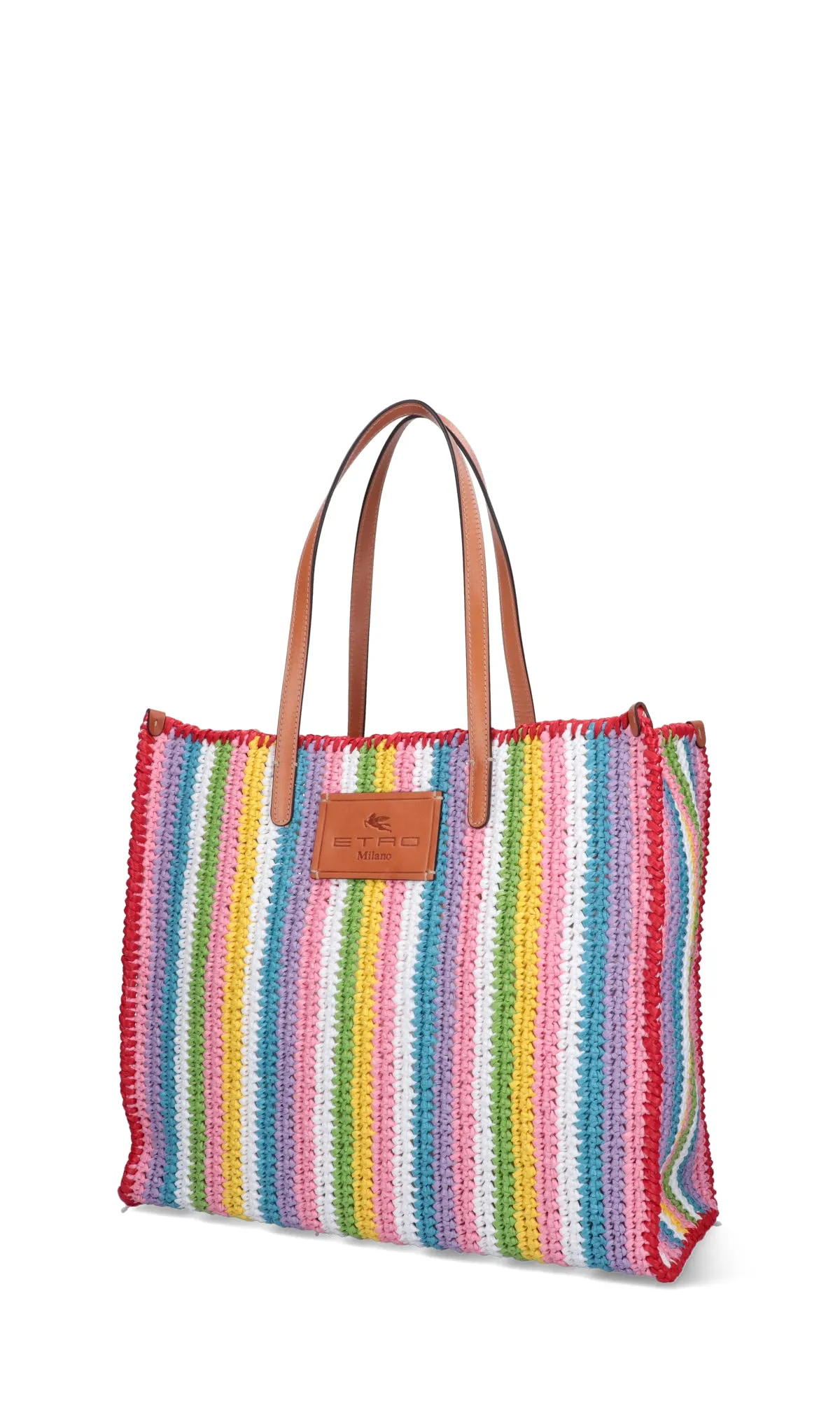 Etro Logo Patch Woven Stripe Tote Bag