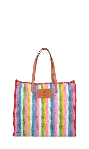 Etro Logo Patch Woven Stripe Tote Bag