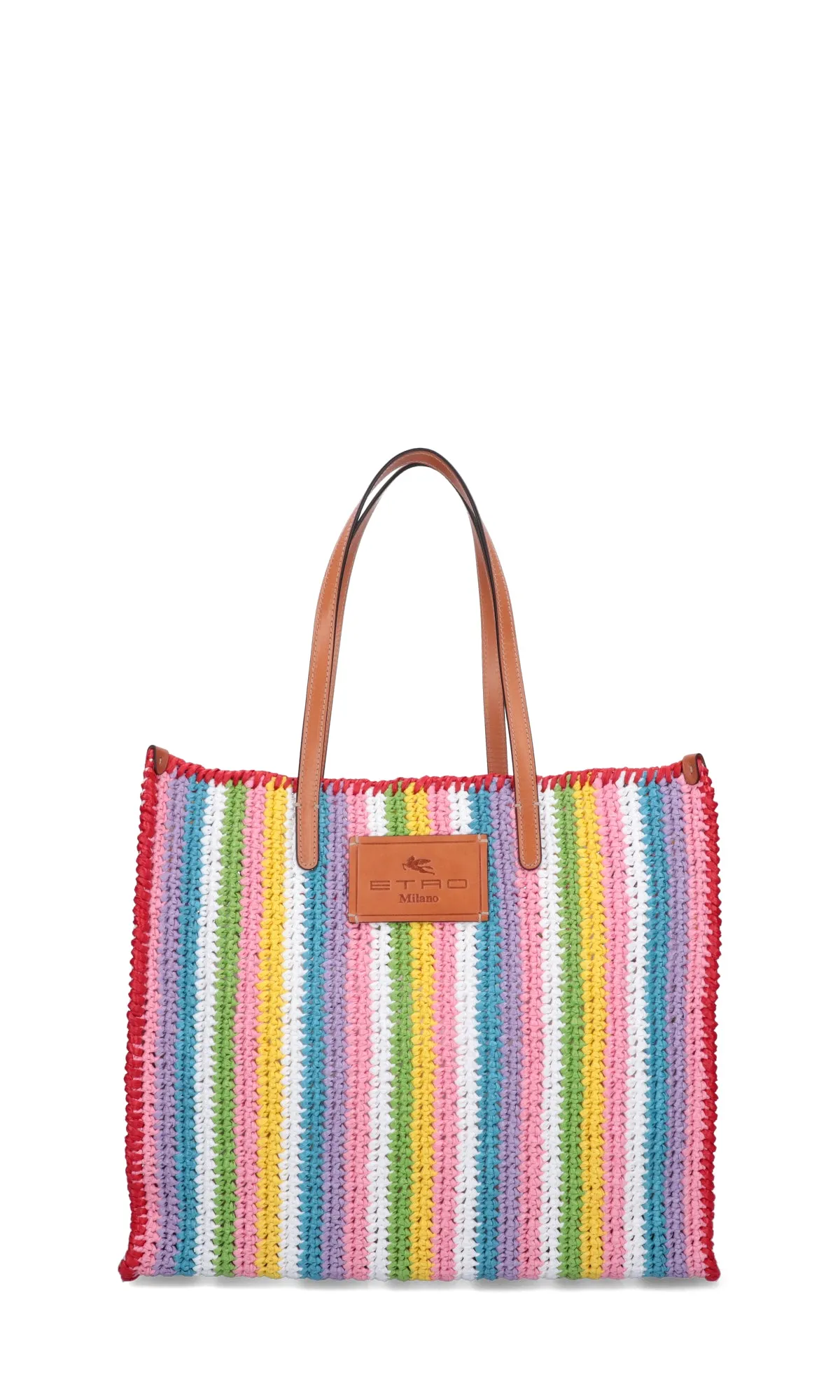 Etro Logo Patch Woven Stripe Tote Bag