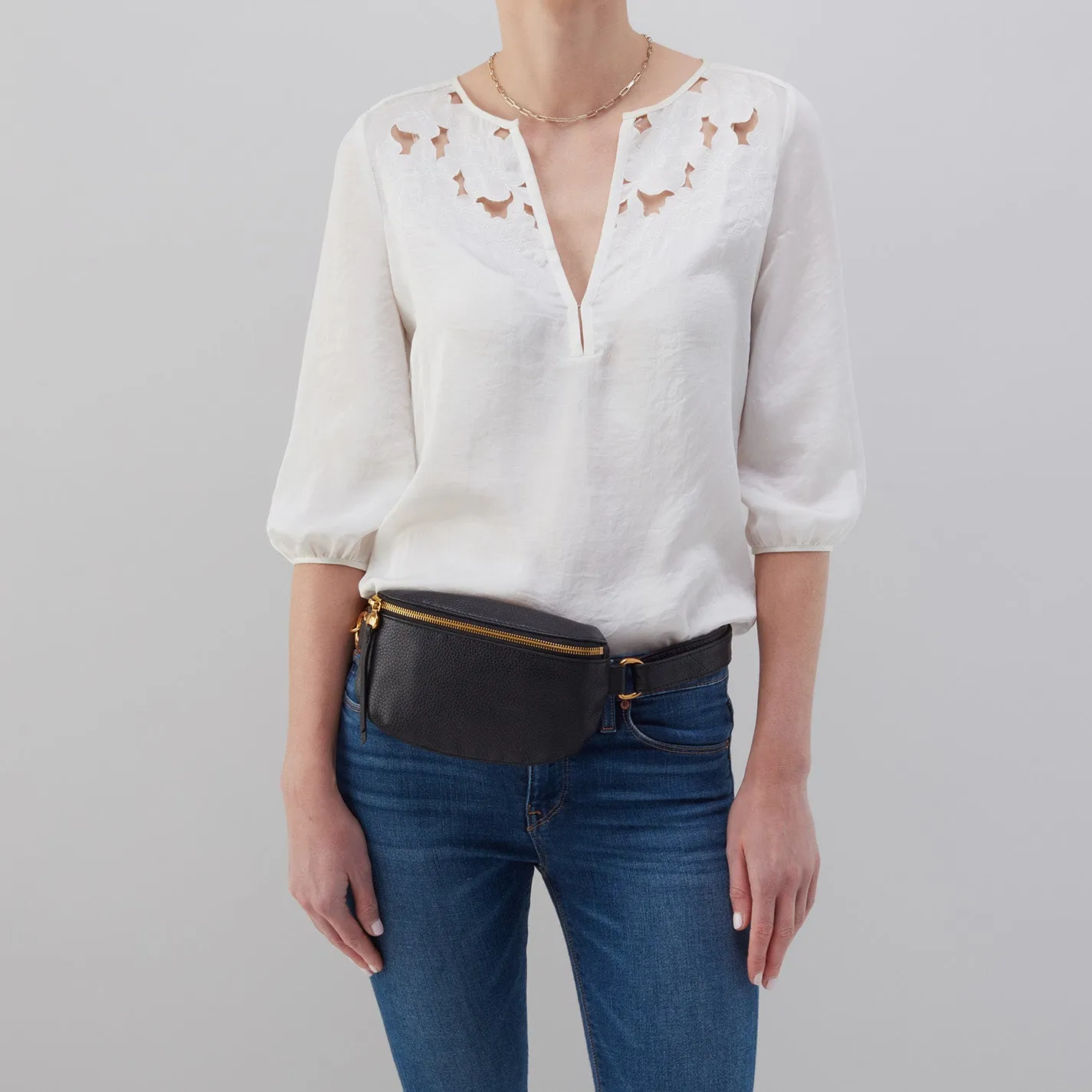 Fern Belt Bag in Pebbled Leather - Dusty Blue