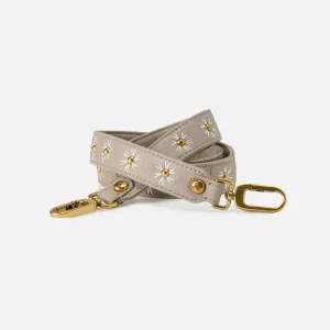 Floral Stud Crossbody Strap In Pebbled Leather - Taupe