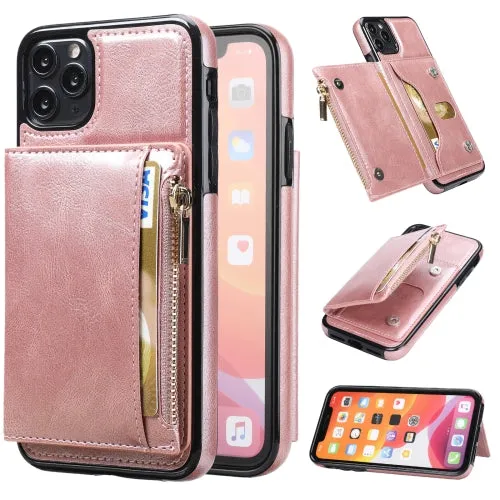 For iPhone 11 Zipper Wallet Bag PU Back Cover Shockrpoof Phone Case with Holder  Card Slots
