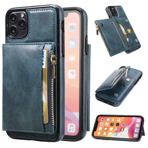 For iPhone 11 Zipper Wallet Bag PU Back Cover Shockrpoof Phone Case with Holder  Card Slots