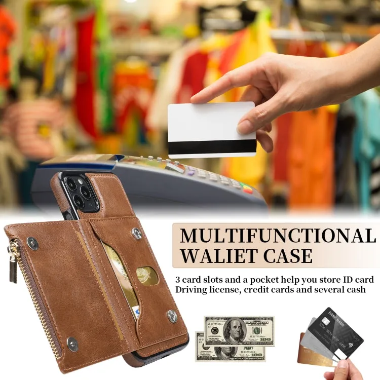 For iPhone 11 Zipper Wallet Bag PU Back Cover Shockrpoof Phone Case with Holder  Card Slots