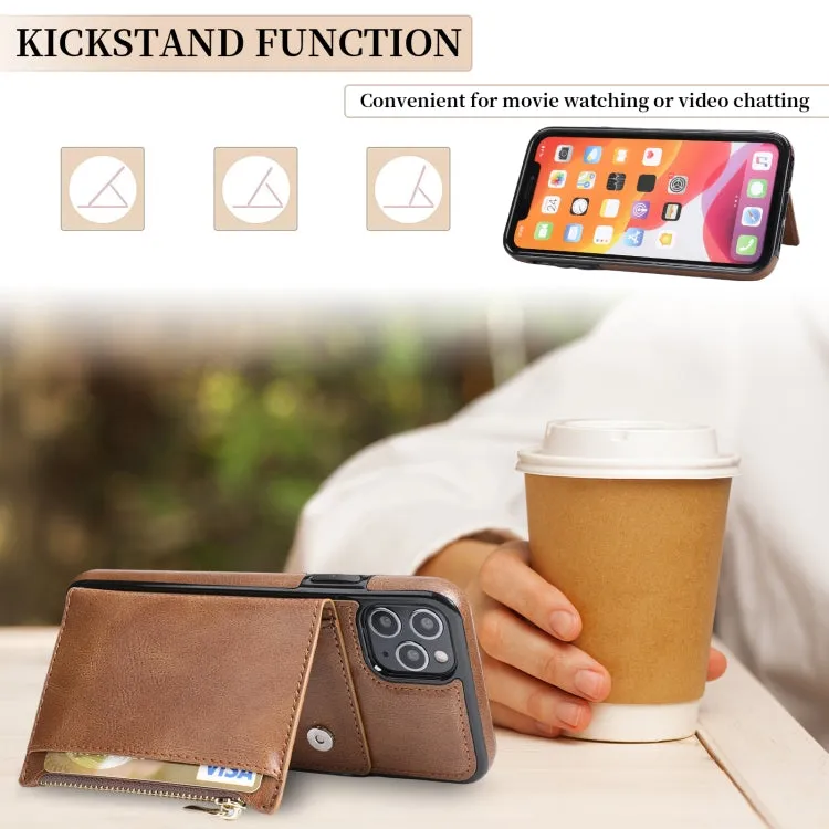 For iPhone 11 Zipper Wallet Bag PU Back Cover Shockrpoof Phone Case with Holder  Card Slots