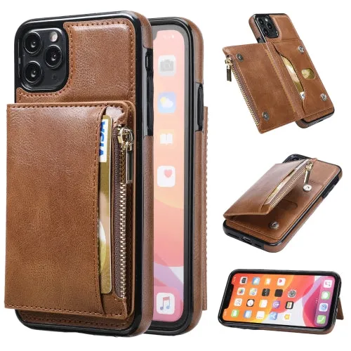 For iPhone 11 Zipper Wallet Bag PU Back Cover Shockrpoof Phone Case with Holder  Card Slots