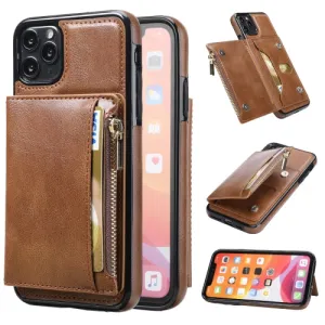 For iPhone 11 Zipper Wallet Bag PU Back Cover Shockrpoof Phone Case with Holder  Card Slots