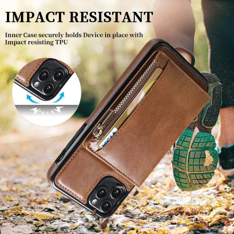 For iPhone 11 Zipper Wallet Bag PU Back Cover Shockrpoof Phone Case with Holder  Card Slots