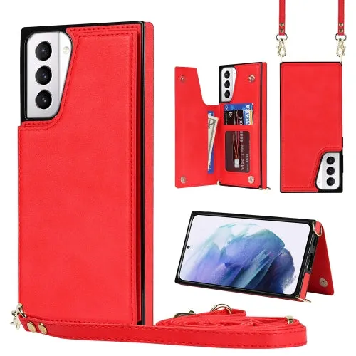 For Samsung Galaxy S21  5G Cross-body Square Double Buckle Flip Card Bag TPU PU Case with Card