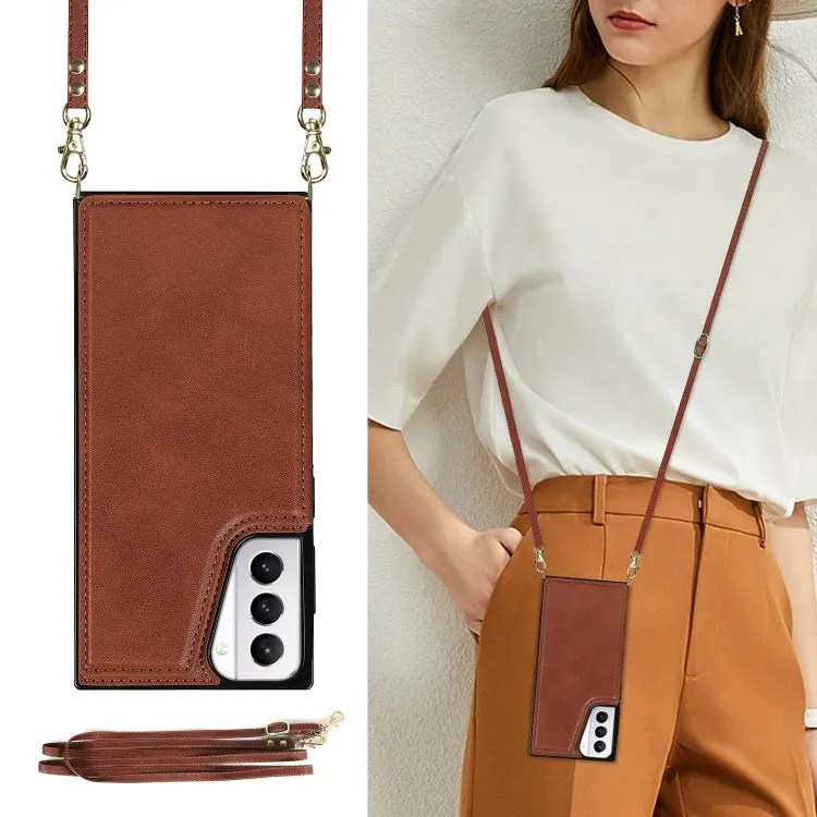 For Samsung Galaxy S21  5G Cross-body Square Double Buckle Flip Card Bag TPU PU Case with Card
