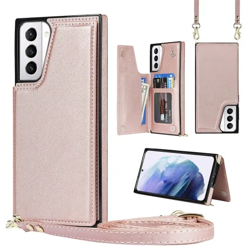 For Samsung Galaxy S21  5G Cross-body Square Double Buckle Flip Card Bag TPU PU Case with Card