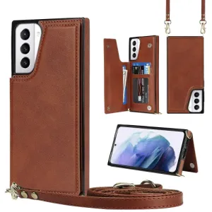 For Samsung Galaxy S21  5G Cross-body Square Double Buckle Flip Card Bag TPU PU Case with Card