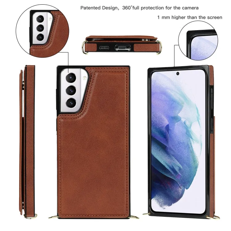 For Samsung Galaxy S21  5G Cross-body Square Double Buckle Flip Card Bag TPU PU Case with Card