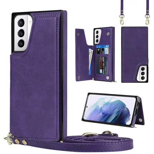 For Samsung Galaxy S21  5G Cross-body Square Double Buckle Flip Card Bag TPU PU Case with Card