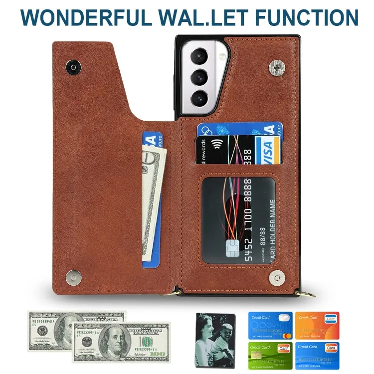 For Samsung Galaxy S21  5G Cross-body Square Double Buckle Flip Card Bag TPU PU Case with Card
