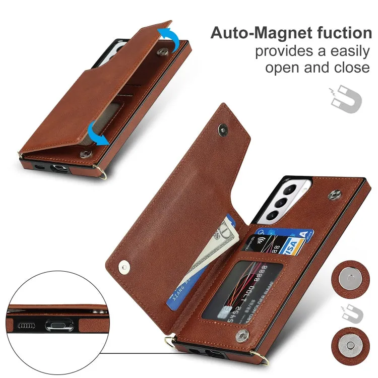 For Samsung Galaxy S21  5G Cross-body Square Double Buckle Flip Card Bag TPU PU Case with Card