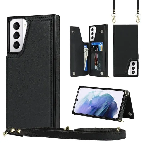 For Samsung Galaxy S21  5G Cross-body Square Double Buckle Flip Card Bag TPU PU Case with Card