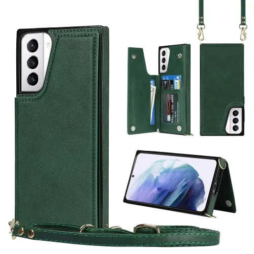 For Samsung Galaxy S21  5G Cross-body Square Double Buckle Flip Card Bag TPU PU Case with Card