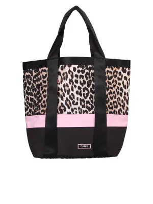 Ganni Leopard Printed Panelled Top Handle Bag