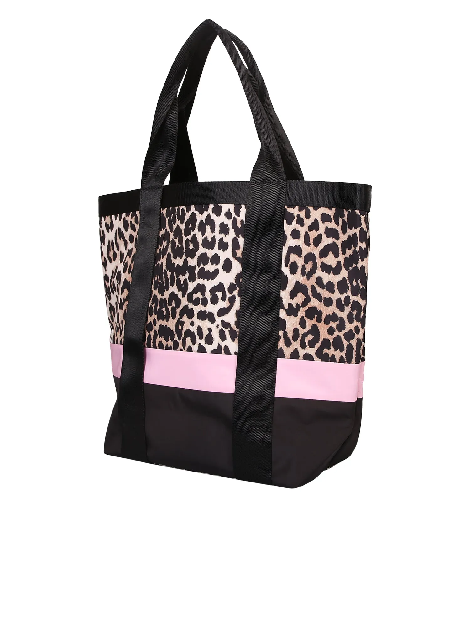 Ganni Leopard Printed Panelled Top Handle Bag
