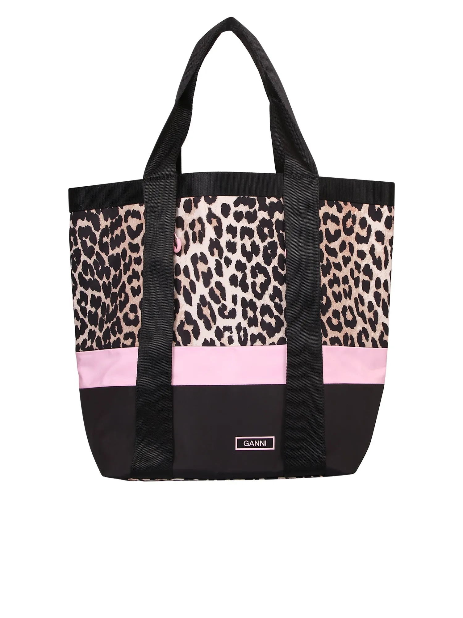 Ganni Leopard Printed Panelled Top Handle Bag