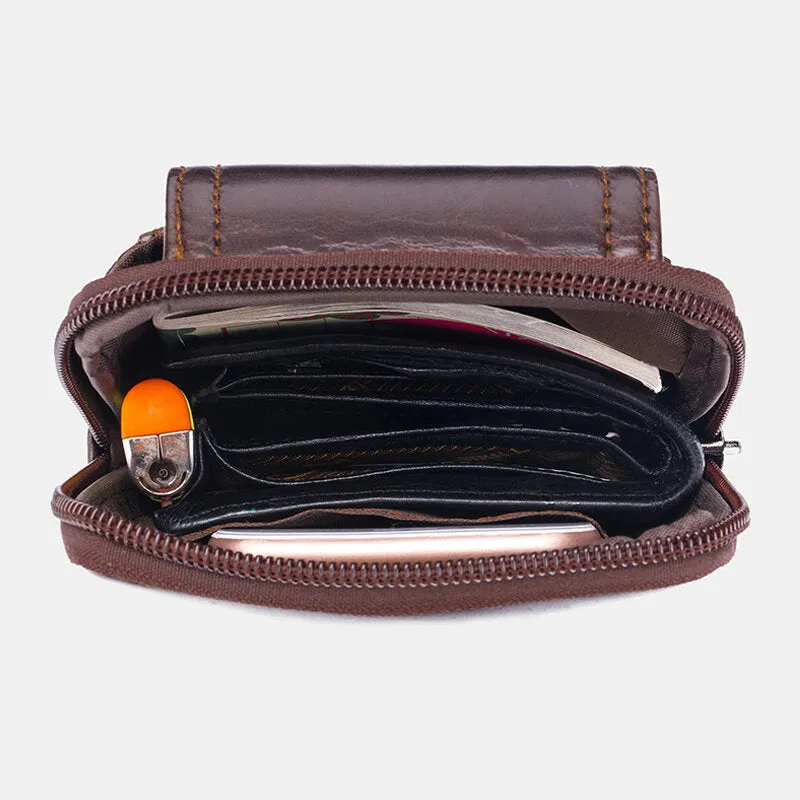 Genuine Leather Vintage Zipper Phone Bag Waist Bag For Business Bag