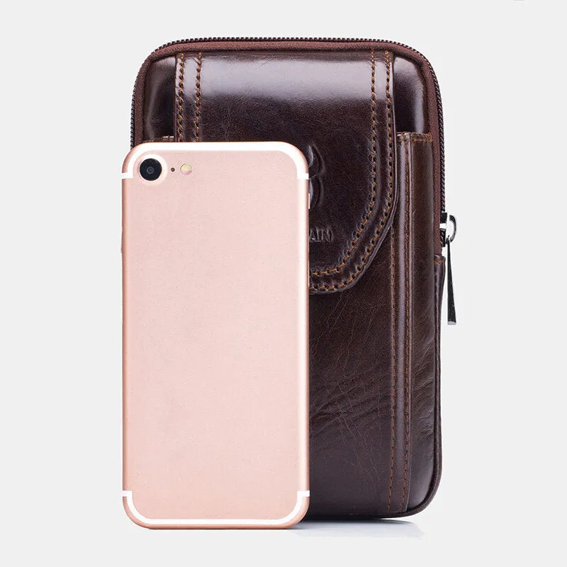 Genuine Leather Vintage Zipper Phone Bag Waist Bag For Business Bag